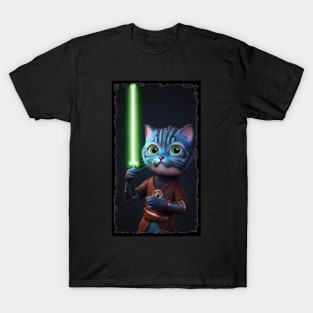 Fun Cat Print ~ AI Art ~ Fantasy Cat ~ Sci-fi Cat ~ Cats with Lightsabers T-Shirt